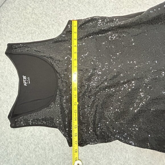 APT. 9 Black Sequin Scoop Neck Tank Top Size L Sleeveless Shell High Low Hem - Picture 5 of 11